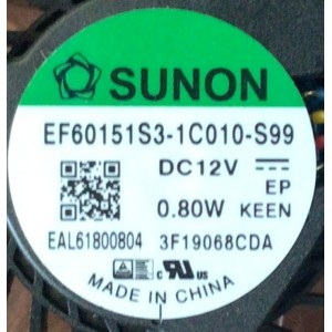 VENTILADOR PARA MONITOR LG / NUMERO DE PARTE EAL61800804 / 3F19068CDA / EF60151S3-1C10-S99 / DC12V / MODELO 27MD5KLB-BK.AUBKNSM 	